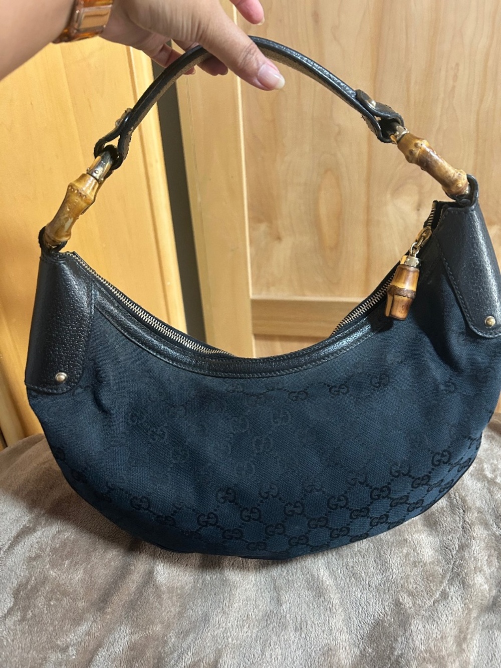 Gucci Bamboo Ring Half Moon Hobo GG Canvas Medium